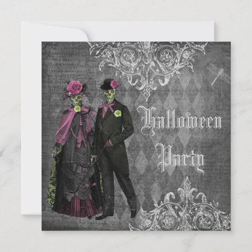 Elegant Glamorous Skeletons Halloween Party Invitation