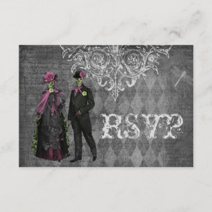 Elegant Glamorous Skeletons Halloween Party RSVP Card