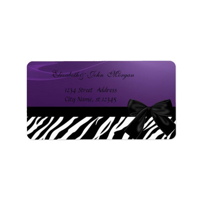 Elegant Glamorous  Stylish ,Purple ,Zebra Print Label (Front)