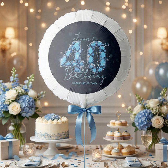 Elegant Glamorous Teal Blue Gemstone 40th Birthday Balloon (Creator Uploaded)