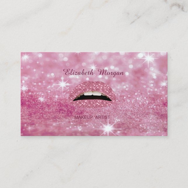 Elegant Glamorous  Trendy Glittery Bokeh Lips Business Card (Front)