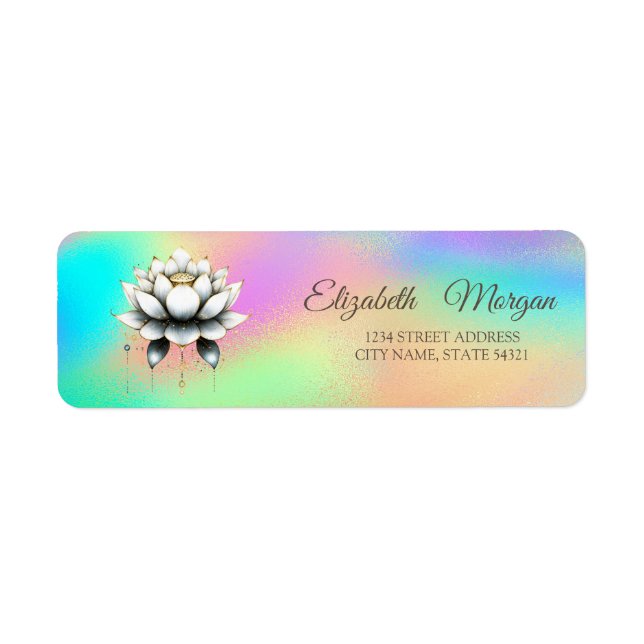 Elegant Glamorous White Lotus Rainbow Holographic  Label (Front)