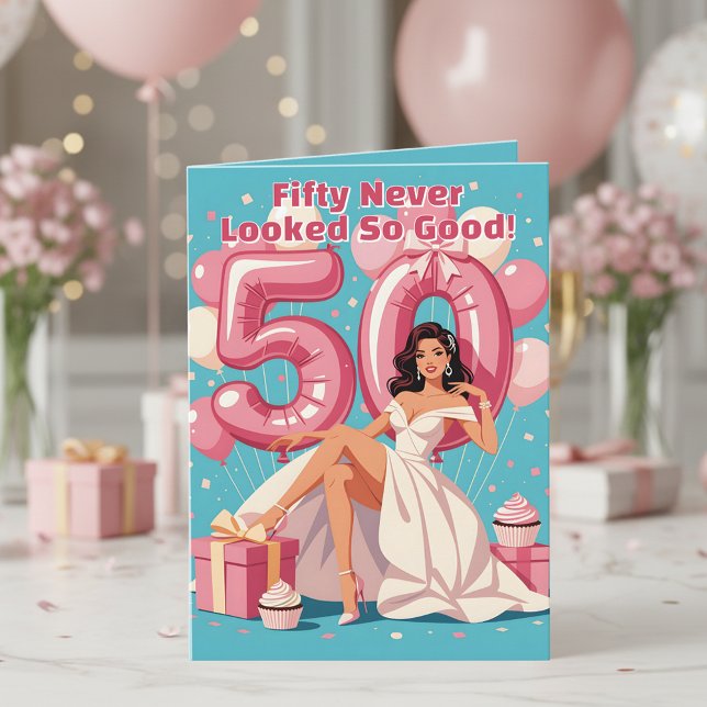 Elegant Glamorous Woman 50th Birthday Greeting Card (Creator Uploaded)