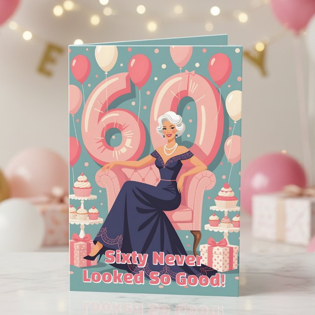 Elegant Glamorous Woman 60th Birthday Greeting Card (Creator Uploaded)