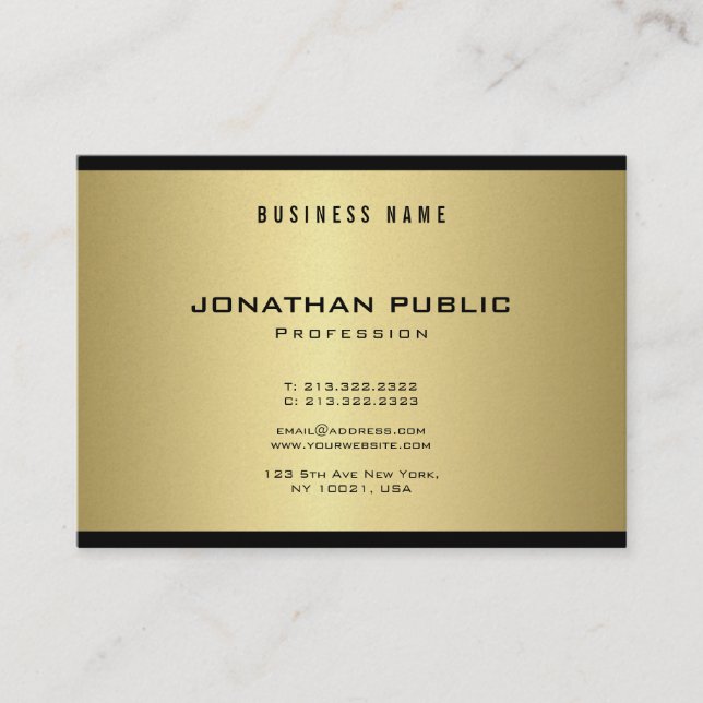 Elegant Glamour Black Gold Cool Modern Plain Luxe Business Card (Front)
