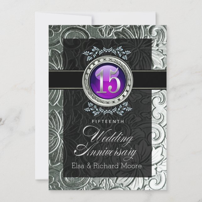 Elegant Glamour Embossed 15th Anniversary Invitation (Front)