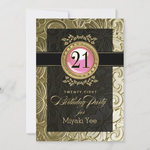 Elegant Glamour Embossed 21st Birthday Invitation