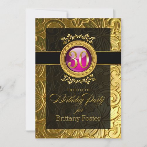 Elegant Glamour Embossed 30th Birthday Invitation