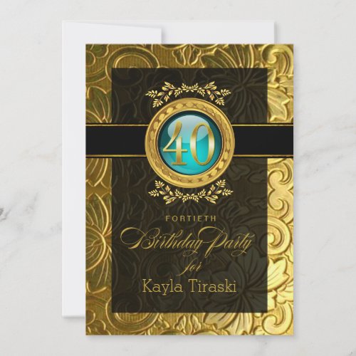 Elegant Glamour Embossed 40th Birthday Invitation