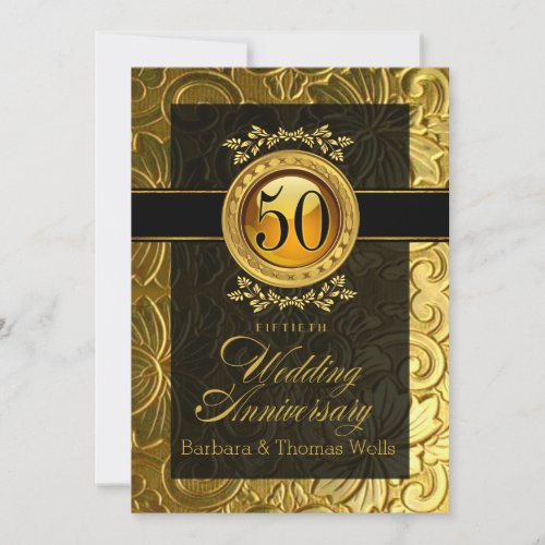 Elegant Glamour Embossed 50th Anniversary Invitation