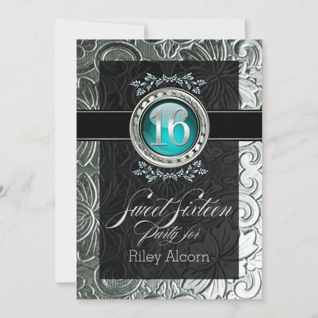 Elegant Glamour Embossed Sweet Sixteen Invitation (Front)