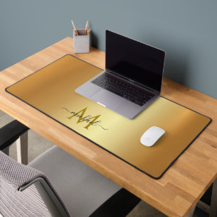 Elegant Glamour Gold Custom Name Monogram Desk Mat