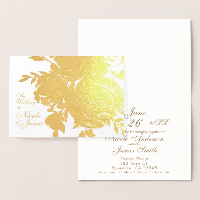 Elegant Glamour Gold Foil Rose Floral Wedding Foil Card (Display)