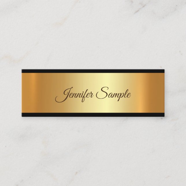 Elegant Glamour Gold Modern Script Plain Luxury Mini Business Card (Front)