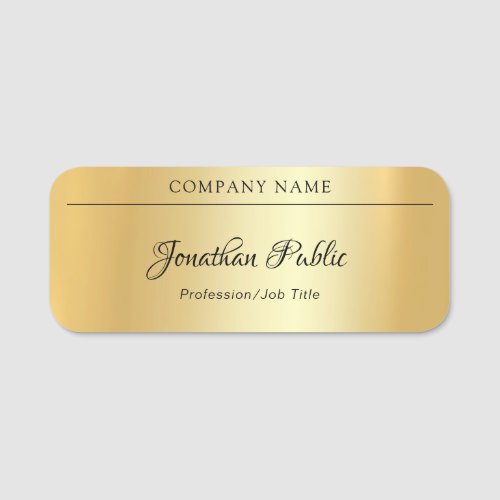 Elegant Glamour Gold Template Hand Script Text Name Tag