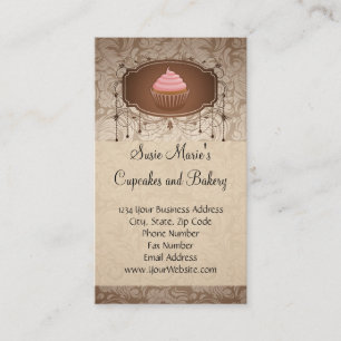 Elegant Glamour Mocha Damask Cupcake Bakery Business Card