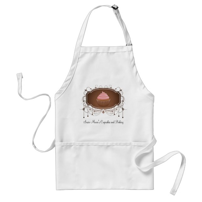Elegant Glamour Mocha Damask Cupcake Design Adult Apron (Front)