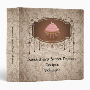 Elegant Glamour Mocha Damask Cupcake Recipe Binder