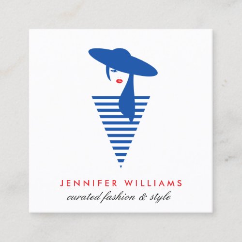 Elegant Glamour Mod Girl French Blue Boutique Square Business Card