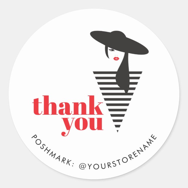 Elegant Glamour Mod Stylist Poshmark Thank You Classic Round Sticker (Front)
