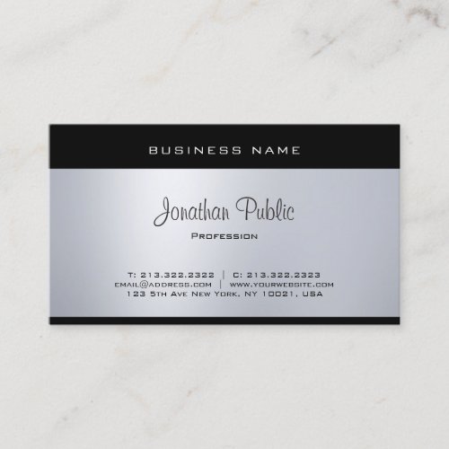 Elegant Glamour Silver Modern Hand Script Font Business Card