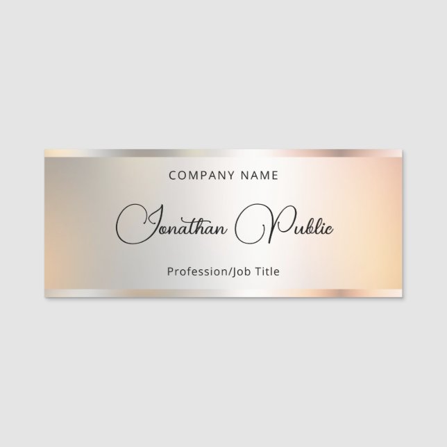 Elegant Glamour Silver Template Custom Calligraphy Name Tag (Front)