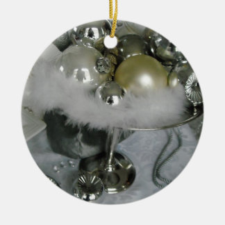 Elegant Glass Balls on a Silver Pedestal Ceramic Ornament