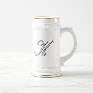 Elegant Glass Monogram Letter K Beer Stein