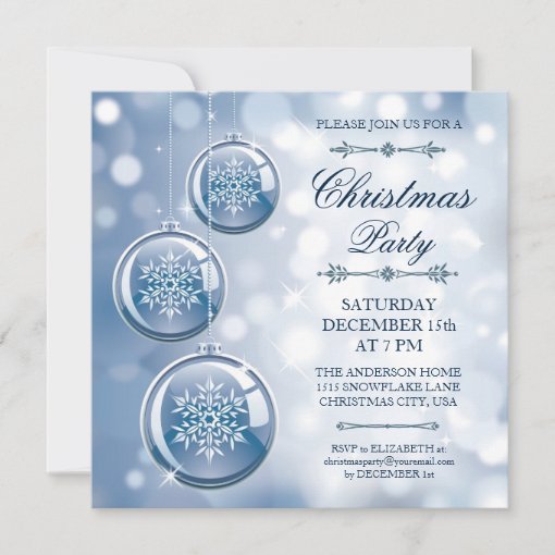 Elegant Glass Ornaments Christmas Party Invitation | Zazzle