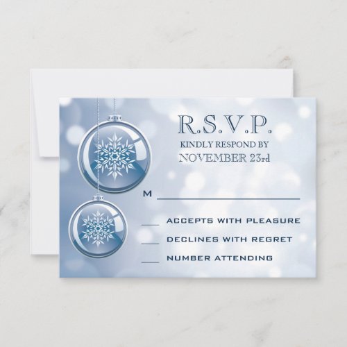 Elegant Glass Ornaments Winter Wedding RSVP card