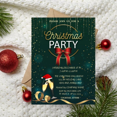 Elegant GlassSanta Hat Company Christmas Party Invitation