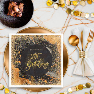 Elegant Glitter 21st Black and Gold Birthday Napkins