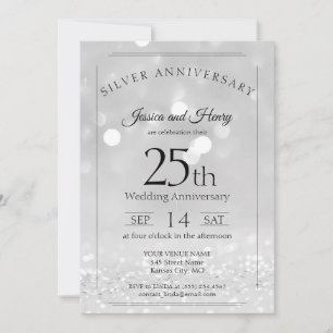 Elegant Glitter 25th Wedding Silver Anniversary Invitation