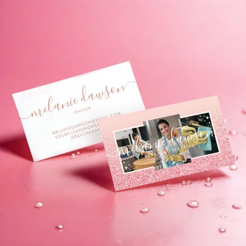 Elegant Glitter 3 Photo Cleaning  Maid Services Business Card