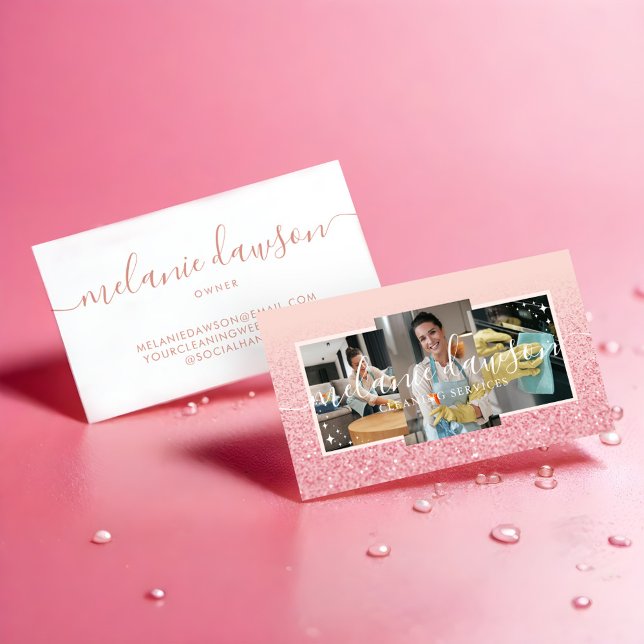 Elegant Glitter 3 Photo Cleaning & Maid Services Business Card (Elegant Glitter 3 Photo Cleaning & Maid Services Business Card)