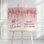 Elegant Glitter 60th Birthday Party Foam Board<br><div class="desc">Elegant and chic 60th birthday party welcome sign and photo prop with rose gold and pink faux glitter drips on a pink ombre background. "60 & Fabulous" is written in a stylish calligraphy script. Customize with her name.</div>