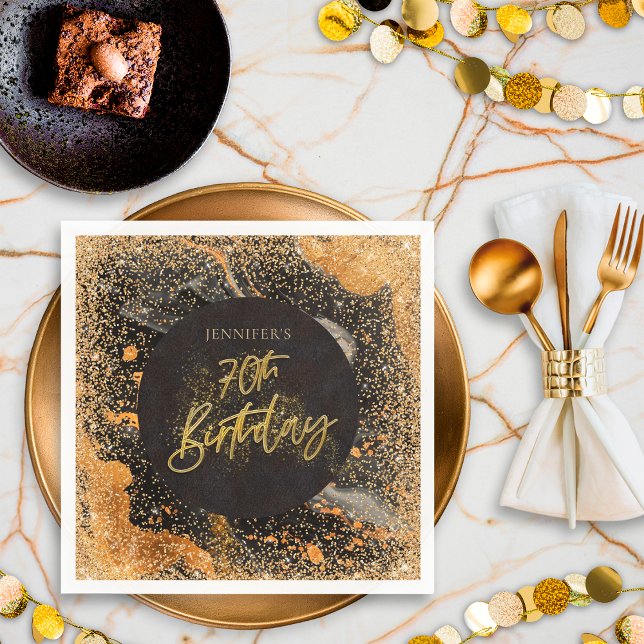 Elegant Glitter 70th Black and Gold Birthday Napkins (Creator Uploaded)