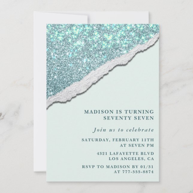 Elegant Glitter 77th birthday invitations Sparkle  (Front)