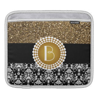 Elegant Glitter and Damask Pattern with Monogram iPad Sleeve