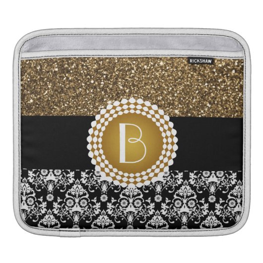 Elegant Glitter and Damask Pattern with Monogram iPad Sleeve (Front)