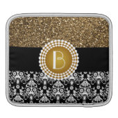 Elegant Glitter and Damask Pattern with Monogram iPad Sleeve (Back)