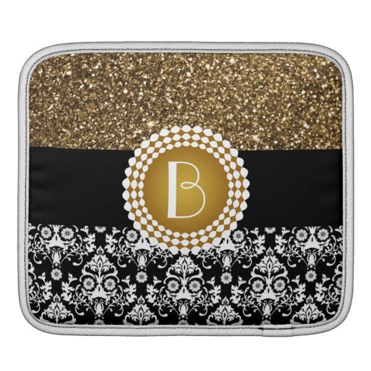 Elegant Glitter and Damask Pattern with Monogram iPad Sleeve (Back)