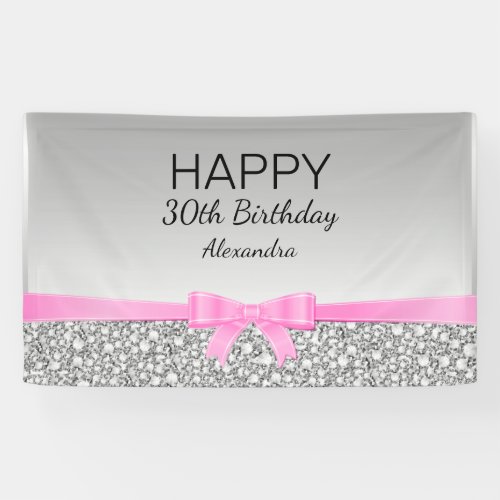 Elegant Glitter And Pink Ribbon Birthday Banner