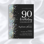Elegant Glitter Black 90th Birthday Party Invitation<br><div class="desc">Elegant Glitter Black 90th Birthday Party Invitation. For a milestone birthday invitation with a touch of elegance, this design showcases a modern and sophisticated style with just the right amount of sparkle. The invitation features a background adorned with elegant glitter accents that catch the light beautifully. Modern typography highlights the...</div>