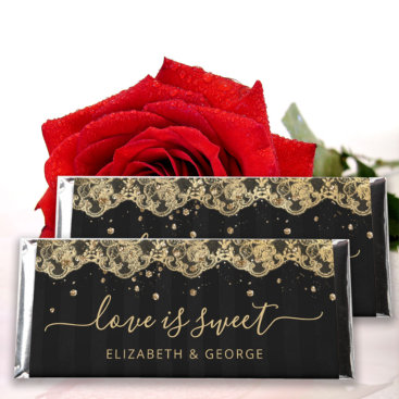 Elegant Glitter Black and Gold Lace Personalized Hershey Bar Favors