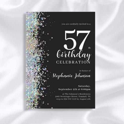 Elegant Glitter Black Any Age Birthday Party Invitation