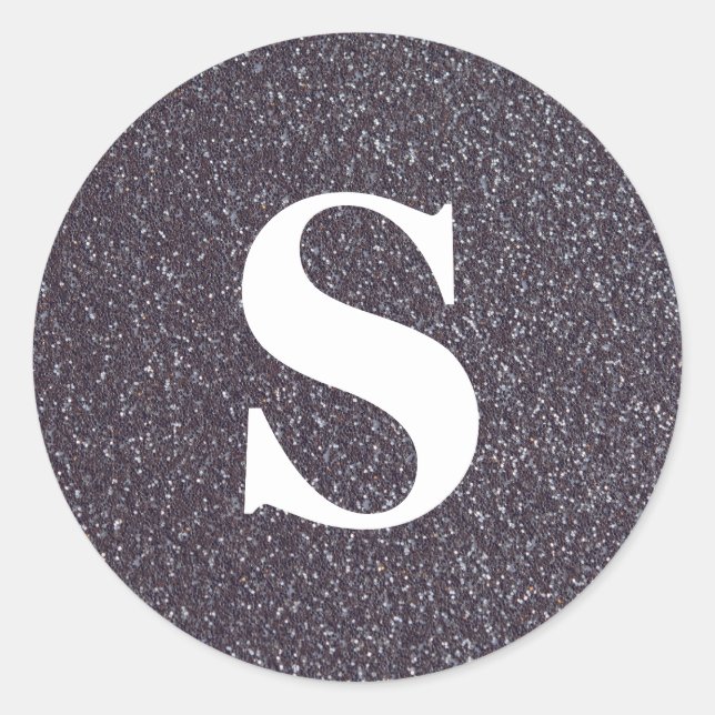 Elegant Glitter Black Monogram Envelope Seal (Front)