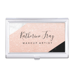Elegant glitter black white marble makeup artist business card case