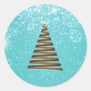 Elegant Glitter Blue Christmas Tree Classic Round Sticker