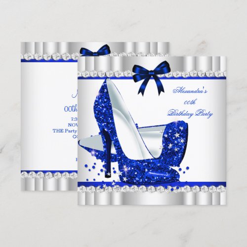 Elegant Glitter Blue Glamour High Heels Silver 3b 5.25x5.25 Square Paper Invitation C...